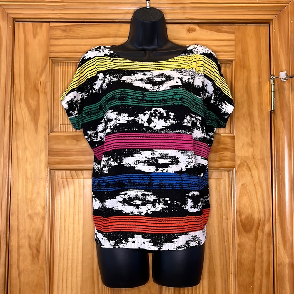 Joseph A. Abstract Print With Vivid Colorblock Sh… - image 1